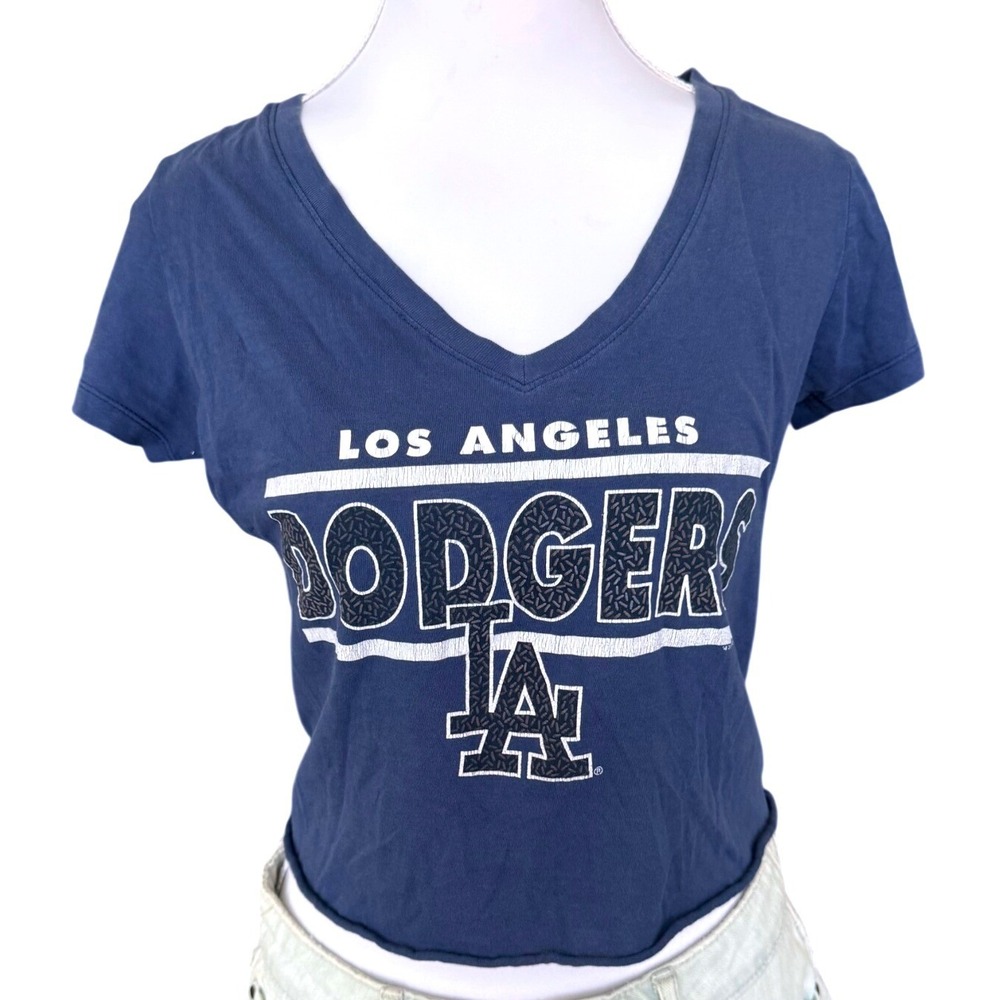 Los Angeles Dodgers Lace Up Back Crop Top Tee Gameday Navy 47 Brand Medium